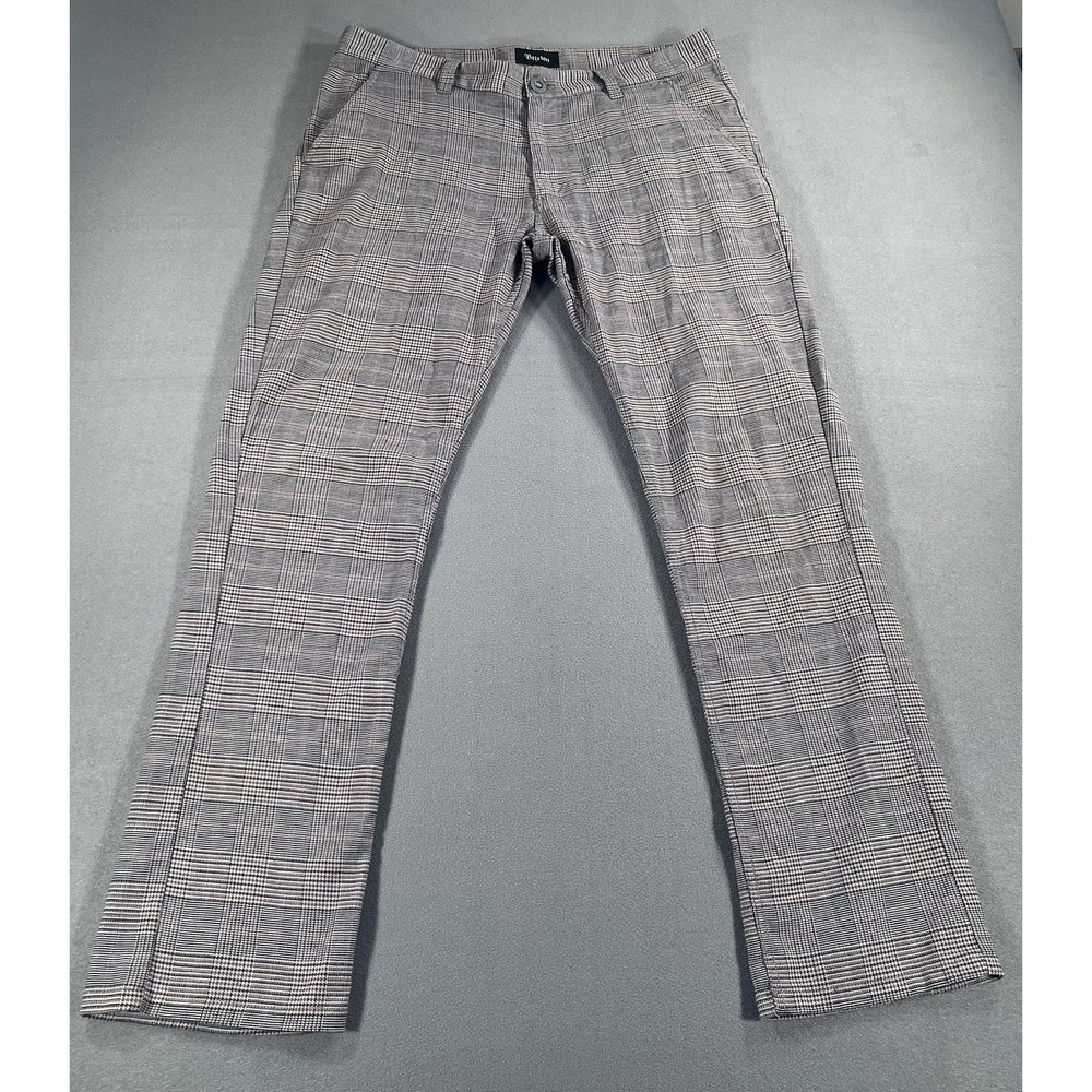 Brixton Reserve Pant Standard Fit 36/33 Brown Plaid Chino Stretch Mens